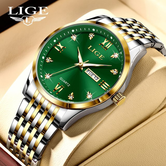 LIGE Armbanduhr, Quarz, Edelstahl, Grün, Schwarz, Herren - Bild 1