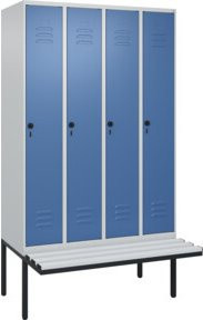 C+P Spind Classic PLUS Garderobenschrank mit Sitzbank, 4 Abteile, Lichtgrau, B/T/H: 212 x 120 x 81,5 cm - Bild 1