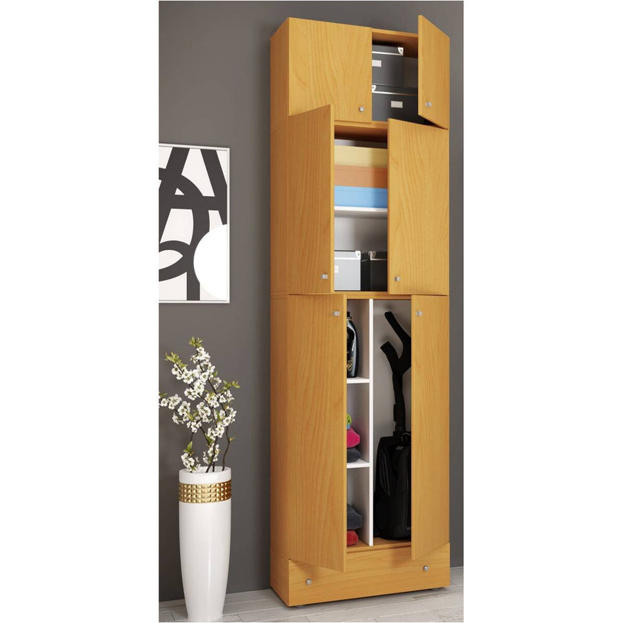 VCM Besenschrank Lona Mehrzweckschrank in Buche Nachbildung Weiß mit 6 Fächern, Türen und Schubladen, H x B x T: 240 x 70 x 39 cm - Bild 3