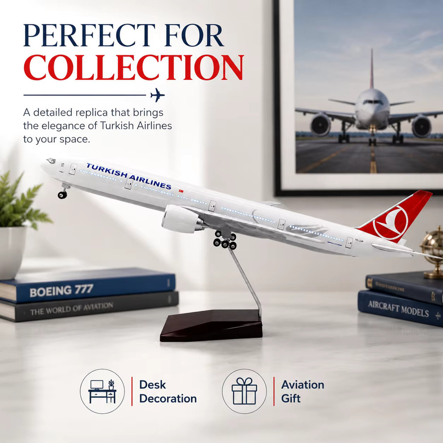 Hang Kun B777 Turkish Airlines Flugzeugmodell, mit Ständer und Fahrwerk - Bild 2