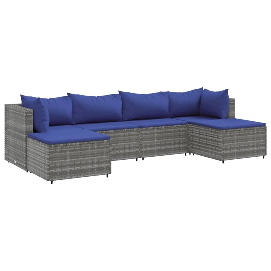 vidaXL 6-tlg Garten-Lounge-Set in L-Form aus grauem Poly-Rattan mit Kissen und pulverbeschichtetem Stahlgestell - Bild 2