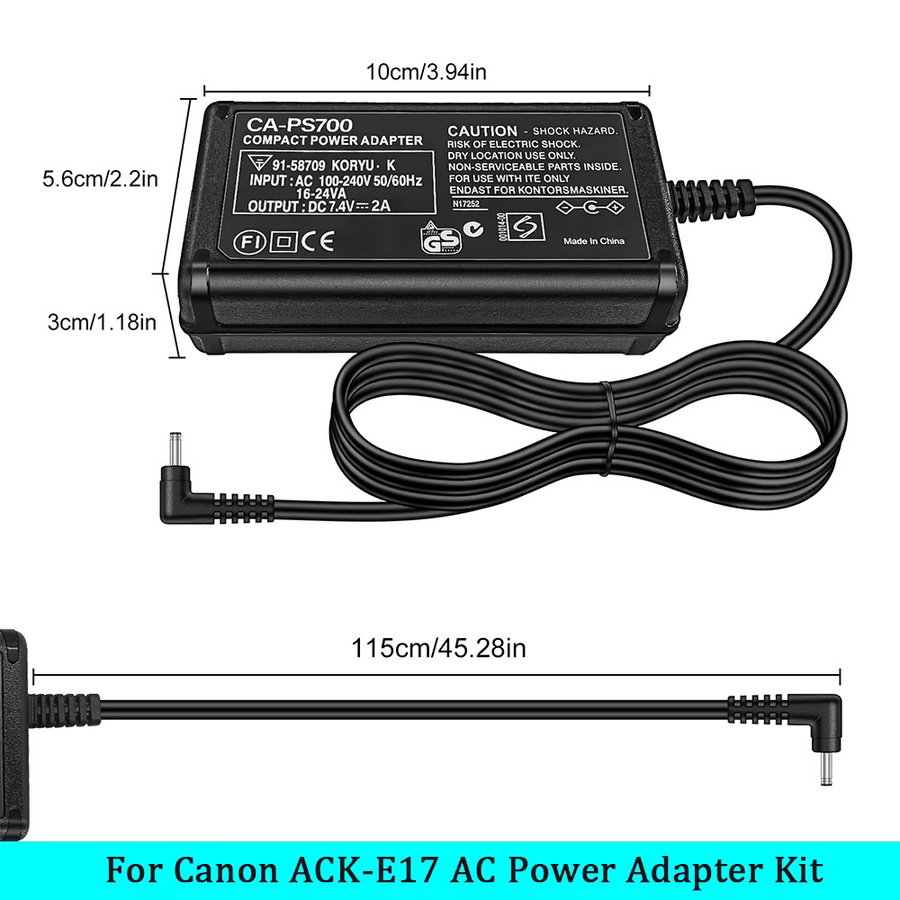 ACK-E17 AC-Netzadapter und DR-E17 DC-Koppler Dummy-Akku Stromversorgungsset für Canon EOS M3, M5, M6 und M6 Mark II in Schwarz - Bild 5