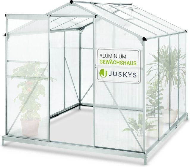 Juskys Aluminium Gewächshaus GH250F1 mit Fundament und Dachfenster, B: 253 cm, T: 190 cm - Bild 1