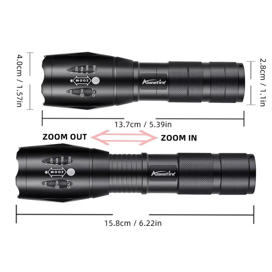 Alonefire LED-Taschenlampe mit Teleskop-Zoom, wiederaufladbar via USB, orangefarben - Bild 4