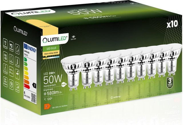 10er Set Lumiled LED-Birnen GU10 Reflektor PAR16 6W 580Lm 3000K Warmweiß - Bild 1