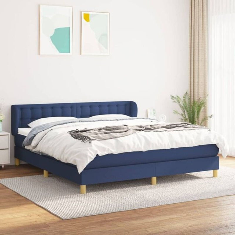 Vidaxl Boxspringbett mit Matratze in Blau und Weiß aus Stoff, B/T/H: 160 x 200 x 88 cm - Bild 1