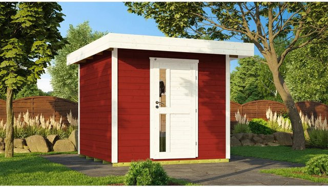 WEKA Designhaus 172 Gartenhaus aus Holz mit Flachdach in Schwedenrot, B/H/T: 275 x 226 x 375 cm - Bild 1