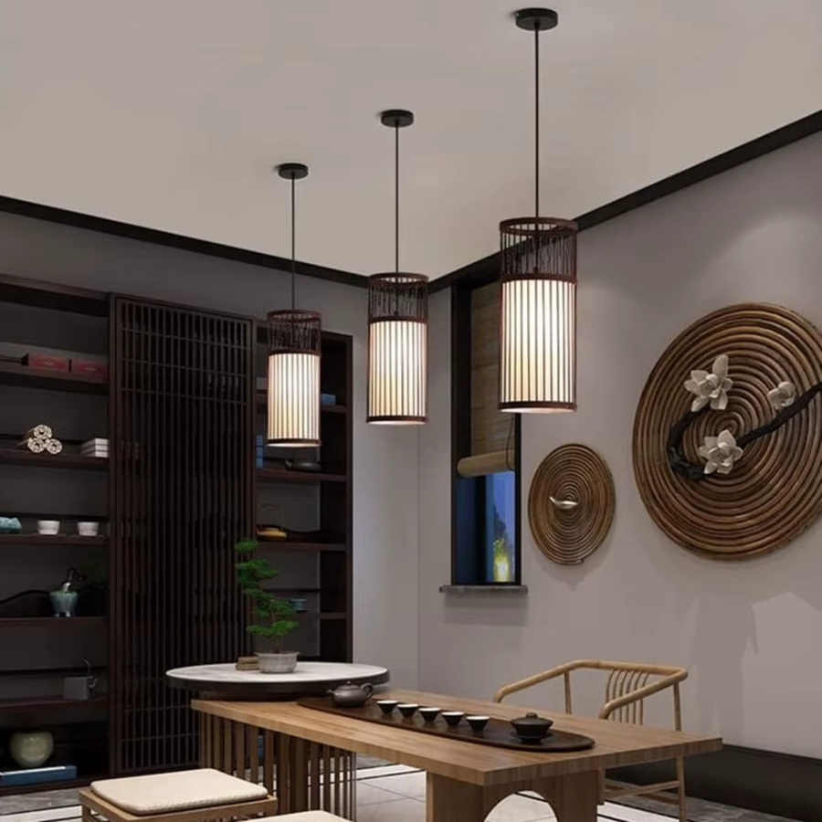 JOYINLED Japanische Bambus-Deckenleuchte im Laternenstil, handgewebter Kronleuchter für Wohnzimmer und Schlafzimmer, Warmweiß - Bild 3