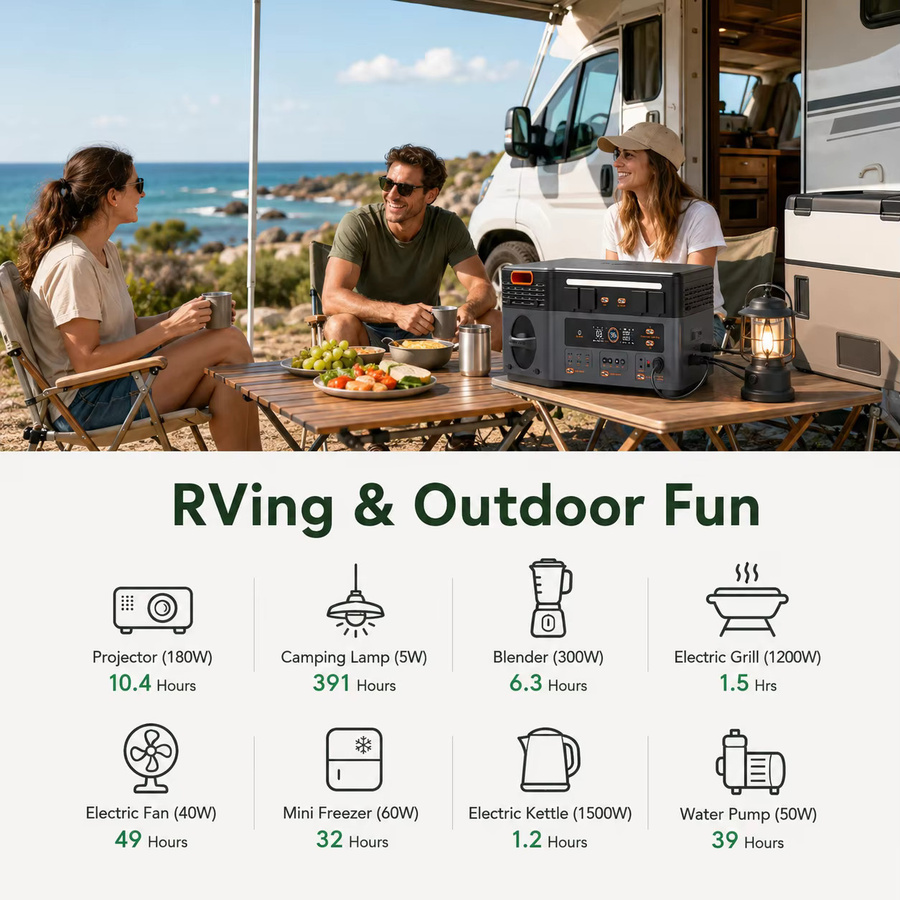 Tragbare Powerstation OSCAL PowerMax 2400Pro 2400W 2016Wh LiFePO4 in Schwarz mit USV-Funktion für Notstromversorgung, Wohnmobil und Camping - Bild 8