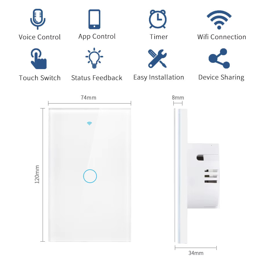 Szaoju Smart Wandschalter Weiß WiFi Touch-Sensor ohne Neutralleiter kompatibel mit Tuya App Alexa und Google Home - Bild 3