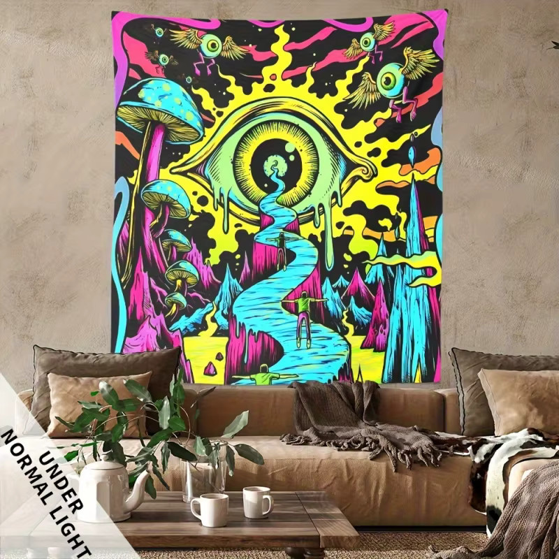 VIKAMA Enchanted Giant Eye Wandteppich mit Pilz- und Vogelmotiv in Multicolour, B/H: 60 x 40 cm - Bild 3