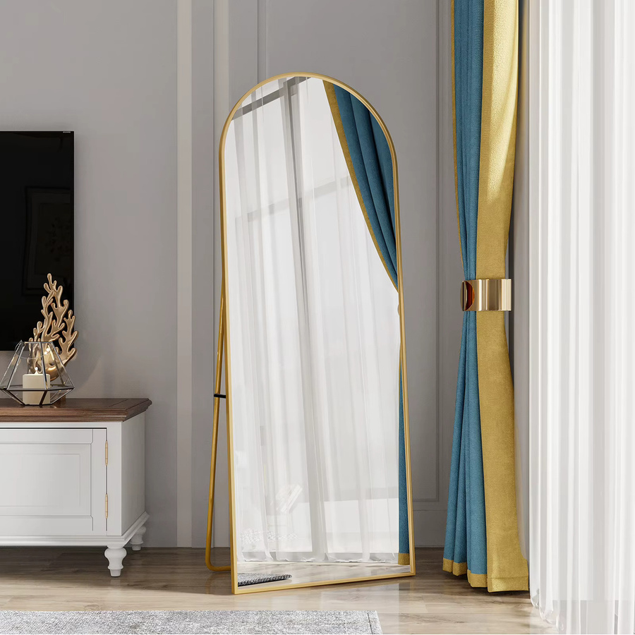 Anajqaqia Ganzkörperspiegel mit Ständer, gewölbter Bodenspiegel in Gold oder Schwarz, Höhe: 162 cm, Breite: 53 cm, Tiefe: 53 cm - Bild 2