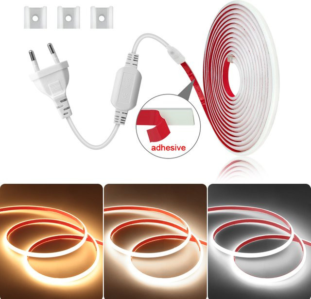 Asign COB LED-Lichtband weiß, 220V, IP65 wasserdicht, selbstklebend, flexibel mit EU-Netzstecker - Bild 1