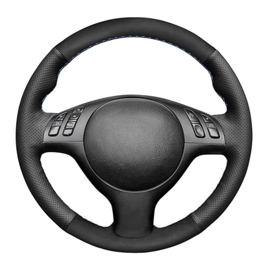 DKCEIS Lenkradabdeckung aus schwarzem Wildleder und echtem Leder für BMW M Sport Modelle E46 330i 330Ci E39 M3 M5 540i 525i 530i - Bild 2
