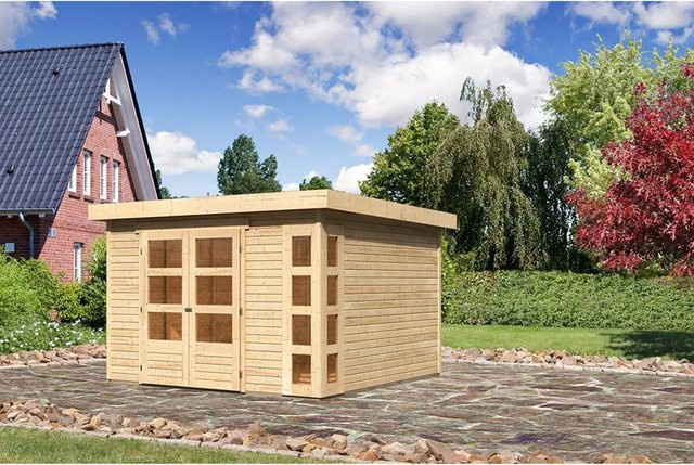 Karibu Holz-Gartenhaus Sölve in Natur mit Flachdach und modernem Design, B/T: 298 x 302 cm - Bild 1