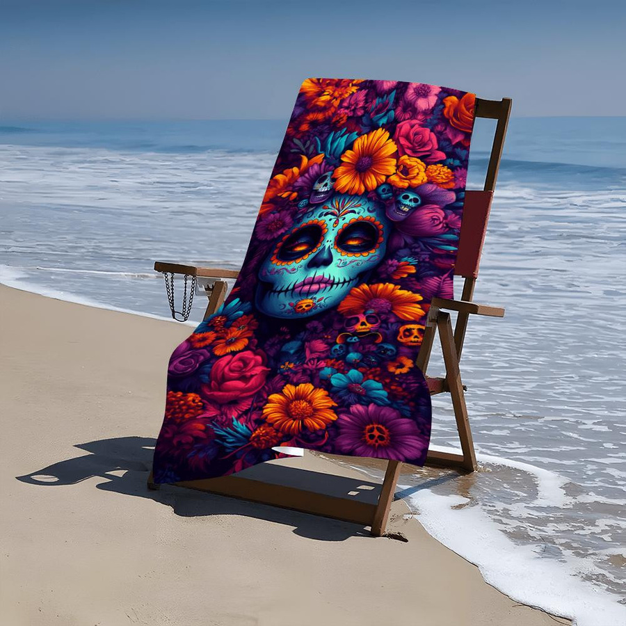 Dalangpa Strandtuch mit Blumen- und Totenkopf-Druck aus Mikrofaser in Multicolor, Breite: 40 cm, Höhe: 60 cm - Bild 3