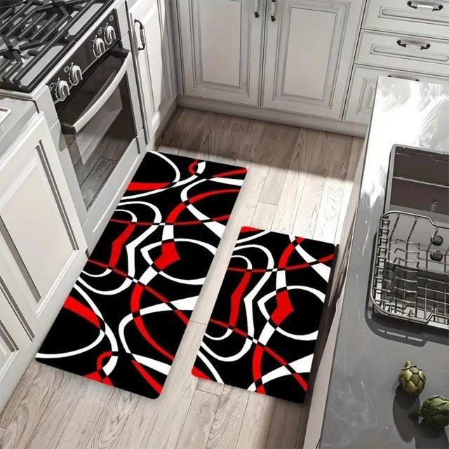 BC-Warm Home Moderne Abstrakte Küchenmatte aus Polyester, Rutschfeste und Waschbare Anti-Ermüdungs-Fußmatte, Mehrfarbig, B/T: 80 x 50 cm - Bild 1