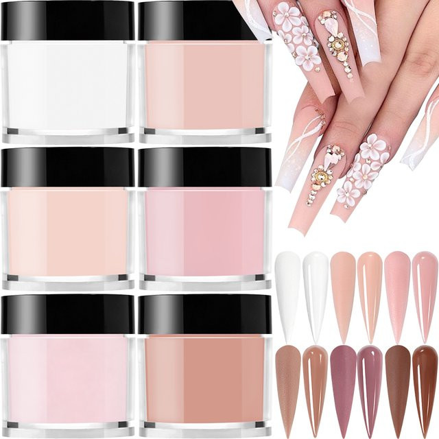 MAFANAILS Acrylpulver Set, 6 Farben, Rosa, Klar, Weiß, Nude - Bild 1