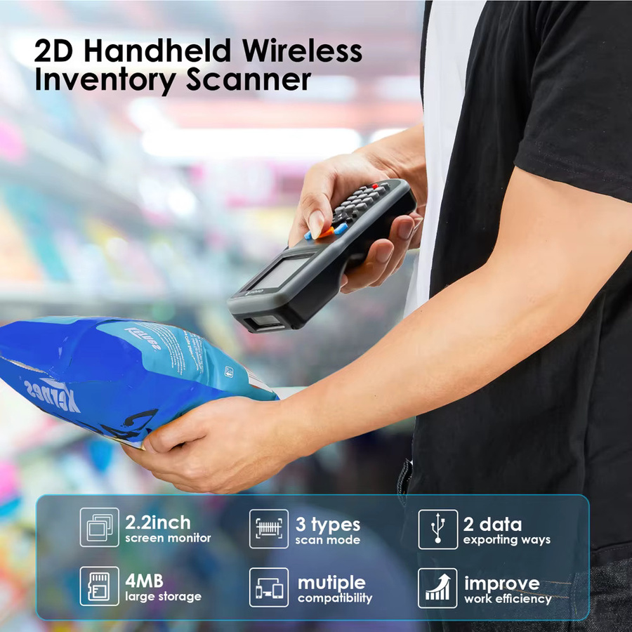 Eyoyo Handheld 2D-QR-Code-Scanner EY-7000 Datensammler mit 2,2-Zoll-LCD-Bildschirm und USB-Empfänger in Schwarz - Bild 2
