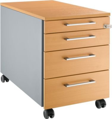 Schäfer Shop Genius Rollcontainer 1233 mit eckigen Griffen, B/T/H: 43,5 x 4,0 x 57,7 cm, Weißaluminium/Buche-Dekor - Bild 1