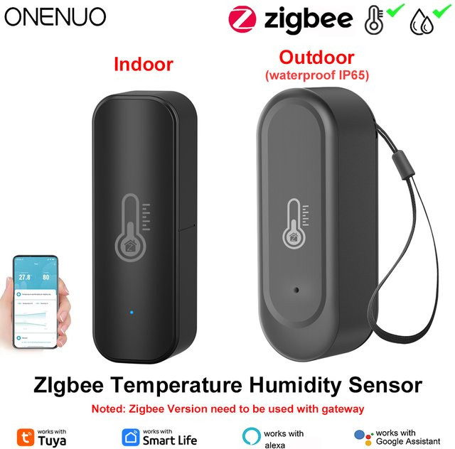 Tuya Zigbee Temperatur und Feuchtigkeit Sensor für Indoor oder IP65 Wasserdicht Outdoor, kompatibel mit Alexa und Google Home - Bild 1
