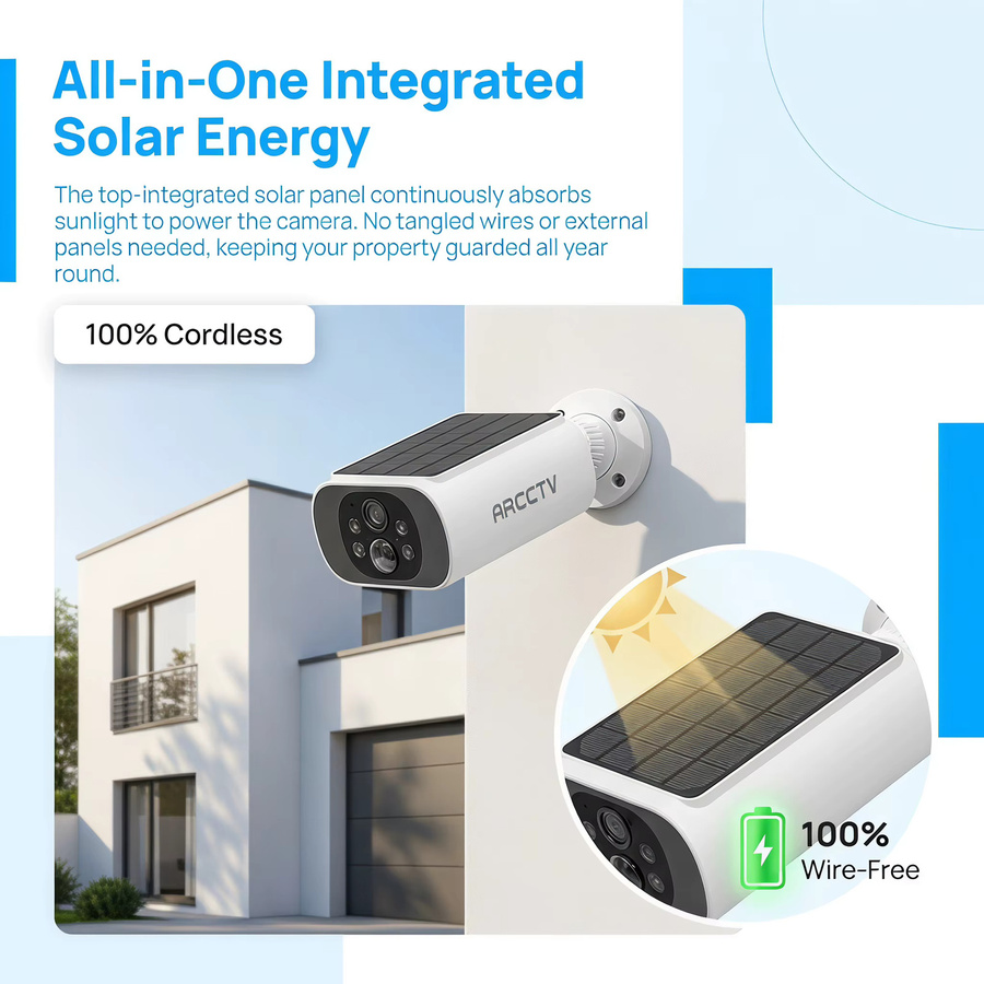 ARCCTV 2K WiFi Solarkamera in Weiß mit Nachtsicht, Zwei-Wege-Gespräch und Sirenenalarm, wasserdichte Outdoor IP66 Überwachungskamera - Bild 3