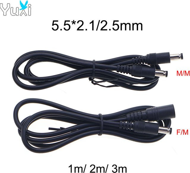 YuXi DC Netzteil-Verlängerungskabel Stecker auf Stecker und Buchse in Schwarz für CCTV-Kamera und Router, 5,5 x 2,1 mm und 5,5 x 2,5 mm - Bild 1