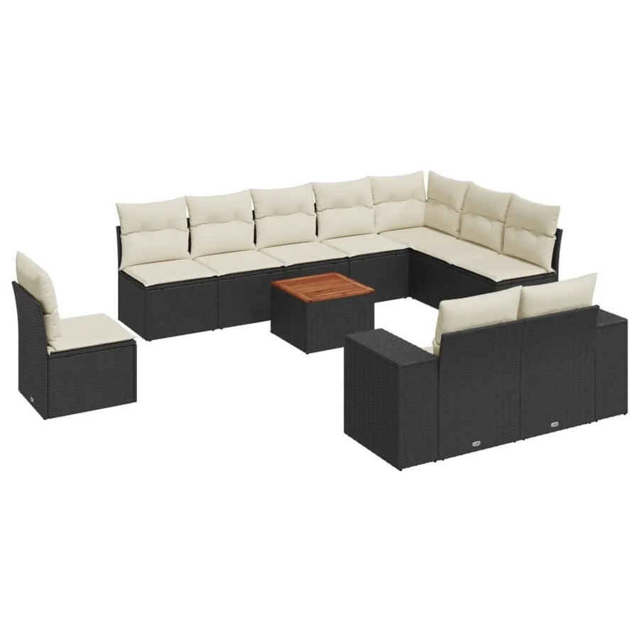 vidaXL 11-tlg. Garten-Sofagarnitur in L-Form aus Polyrattan mit Kissen in Schwarz - Bild 2