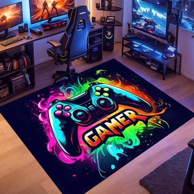 Lodestar Gaming Teppich Neon Spiel Controller in Schwarz, Blau und Rosa, rutschfest und langlebig, B/T: 60 x 40 cm - Bild 1
