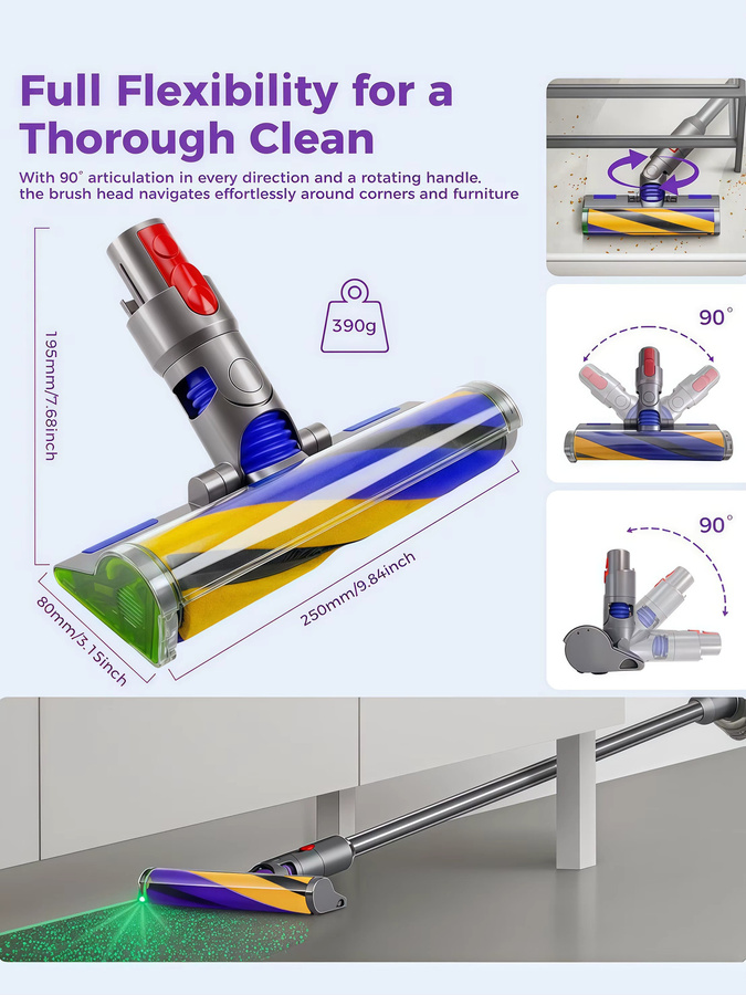 Dyson V15 LED Fluffy Optic Reinigungskopf in Multicolour als Ersatz für V11 V10 V8 V7 Staubsauger für Hartholzböden - Bild 3
