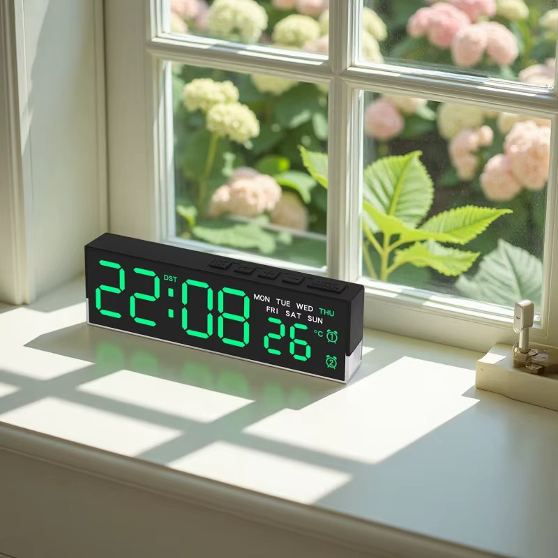 NieNie LED-Digitalwecker in Schwarz mit Temperaturanzeige, Wochentagsanzeige, 2 Alarmen und Helligkeitseinstellung, USB-betrieben - Bild 2