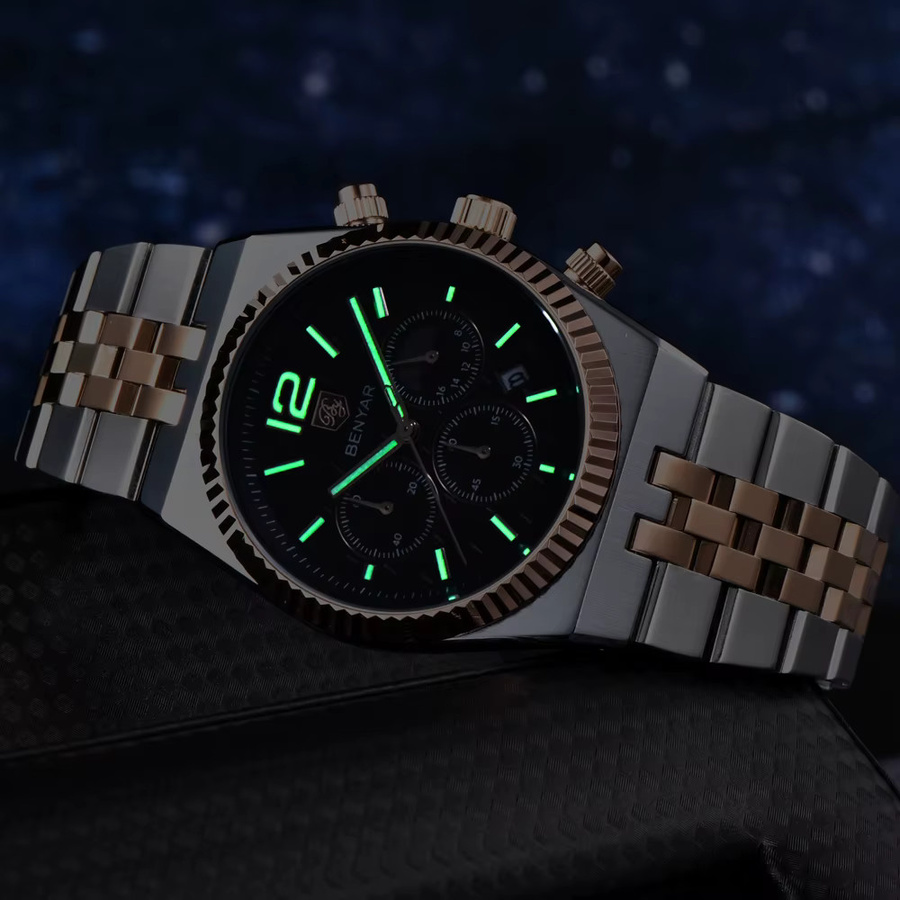 BENYAR Chronograph, Quarz, Edelstahl, Schwarz, Herren - Bild 5