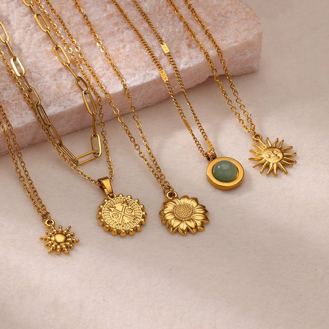 HPTOTMG Halskette Edelstahl, Gold, Sonnenblume Anhänger, Damen - Bild 1