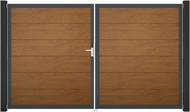 GroJa Steckzaun Tor BasicLine Doppel-Tor 2-flügelig DIN Links in Golden Oak - Bild 1