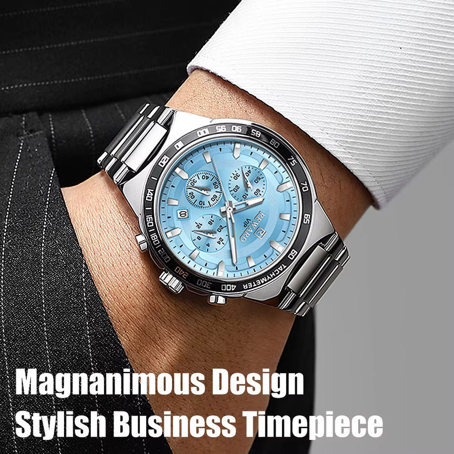 BELOHNUNG Armbanduhr Chronograph, Quarz, Edelstahl, Blau, Silber, Herren - Bild 5