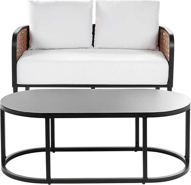 Beliani Gartensofa MONTEFALCO 2-Sitzer in Cremeweiß mit Polsterung und wetterfesten Kissen, B/T/H: 137 x 74 x 87 cm - Bild 1