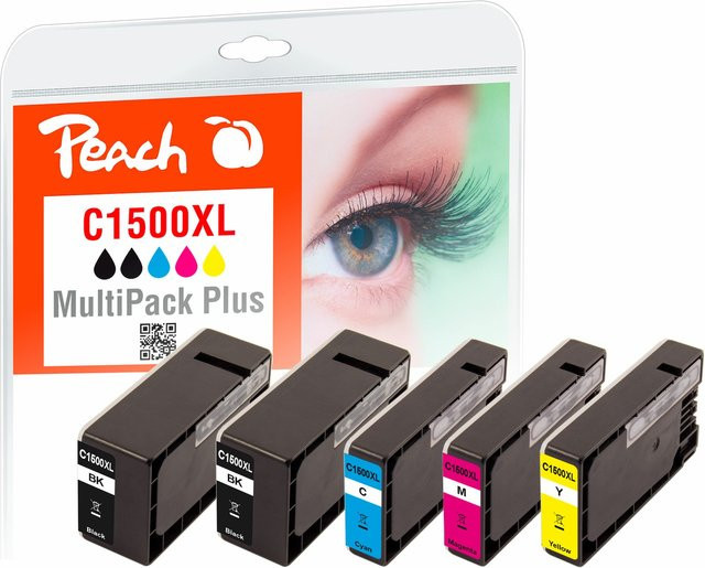 Peach C1500 XL Druckerpatronen Set (2x Schwarz, Cyan, Magenta, Gelb) für Canon Maxify MB 2350 und MB 2755, ersetzt Canon PGI-1500XL, wiederaufbereitet - Bild 1