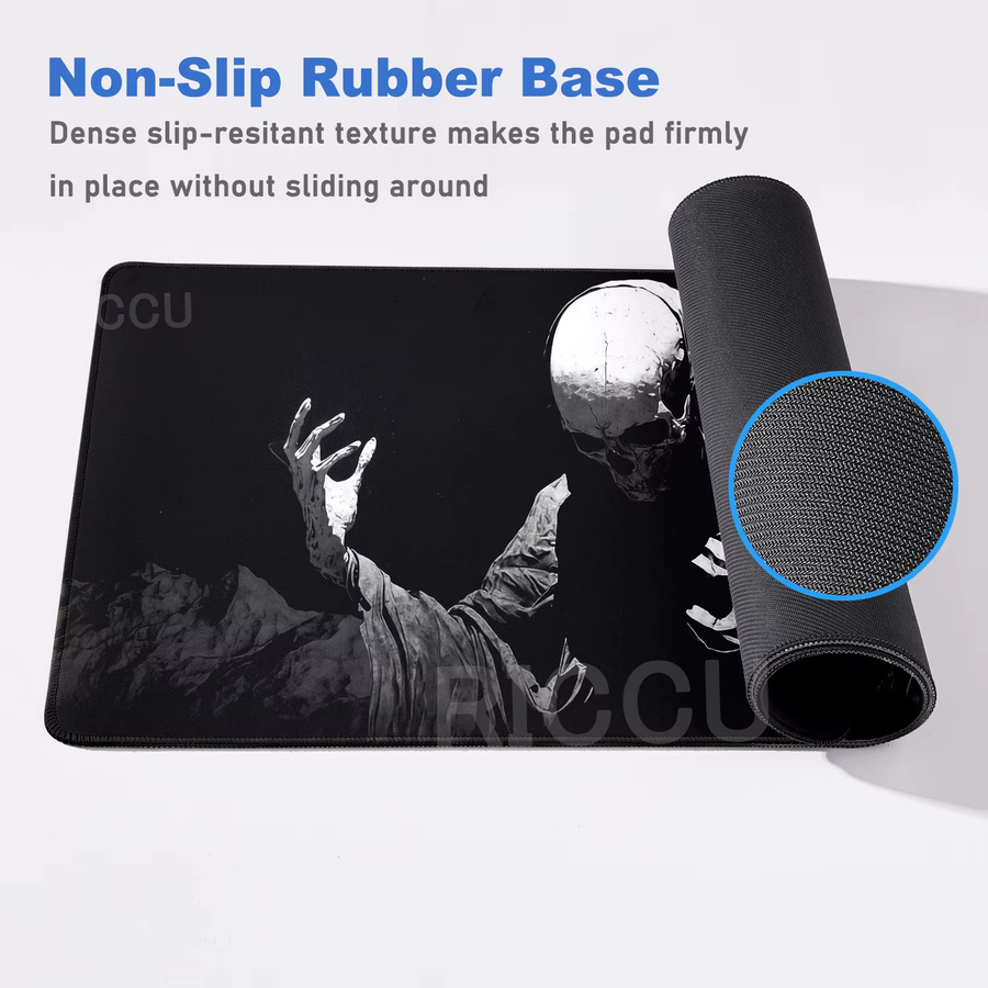 Riccu Gaming Mauspad Horror-Skelett XXL in Schwarz-Weiß, rutschfeste Schreibtischunterlage aus Gummi - Bild 3
