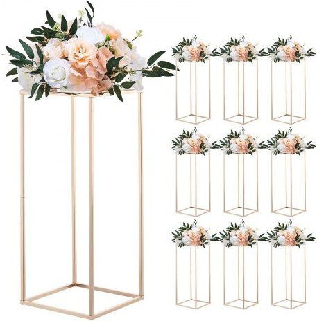 VEVOR 10er-Pack Hochzeitsblumenständer mit Acrylablage, rechteckige Blumenhocker für Tischdekoration, Roségold, B/T/H: 25 x 25 x 60 cm - Bild 1