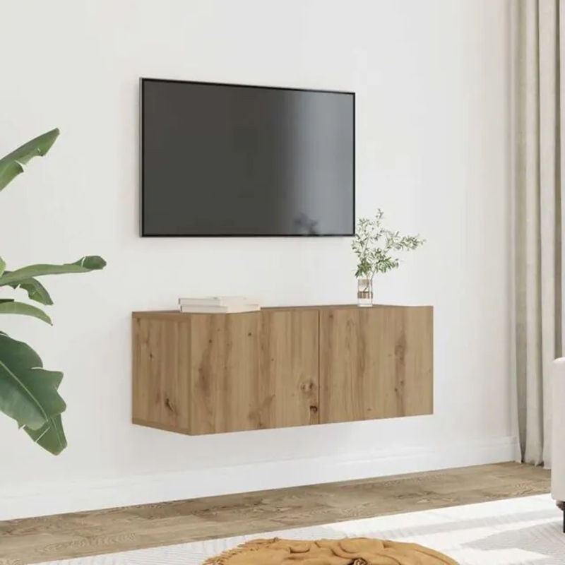 Vidaxl TV-Wandschränke Set 2 Stück Modern Eiche Natur Beige B: 80 cm, T: 30 cm, H: 30 cm - Bild 1