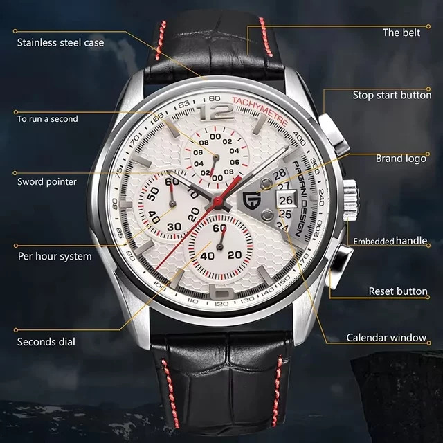 PAGANI DESIGN Chronograph Armbanduhr, Quarz, Edelstahl, Leder, Herren - Bild 1