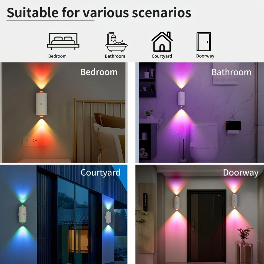 YJMP Super Lighting LED Nachtlicht mit Bewegungssensor, RGB Farben wechselnd, kabellose magnetische Wandleuchte, wiederaufladbar, Sonnenuntergangslampe für Schlafzimmer und Wohnzimmer, weißgold - Bild 5