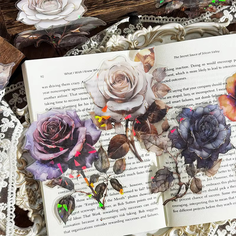8 Blatt Laser-Aufkleber mit Haustier- und Rosenblumen-Motiven in Multicolour für DIY Scrapbooking und Tagebuch-Dekoration - Bild 5