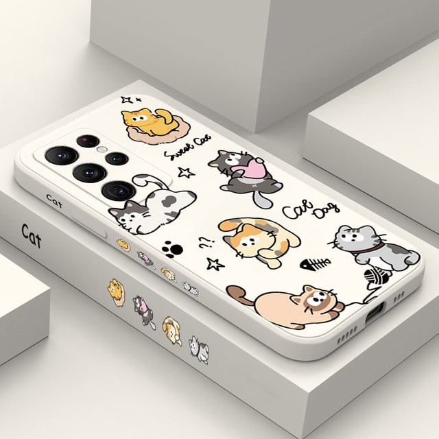 Samsung Handyhülle Katze String Ball Design in Weiß für Galaxy A16 5G A15 A35 A55 A14 A34 A54 A33 A53 A52 S25 Ultra S24 FE S23 Plus S22 S21 - Bild 1