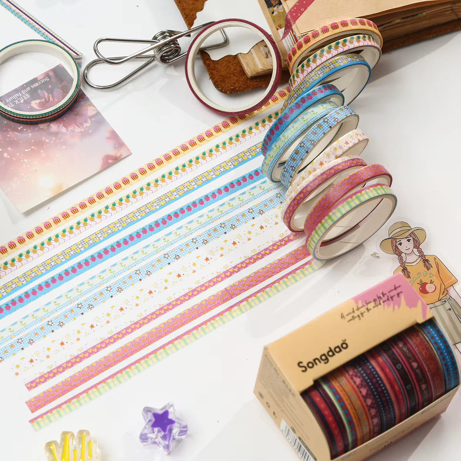 10 Rollen Retro-gestreiftes Washi-Tape-Set in Multicolour, handgefertigtes Masking-Tape aus Papier für Scrapbooking und DIY-Journaling - Bild 4