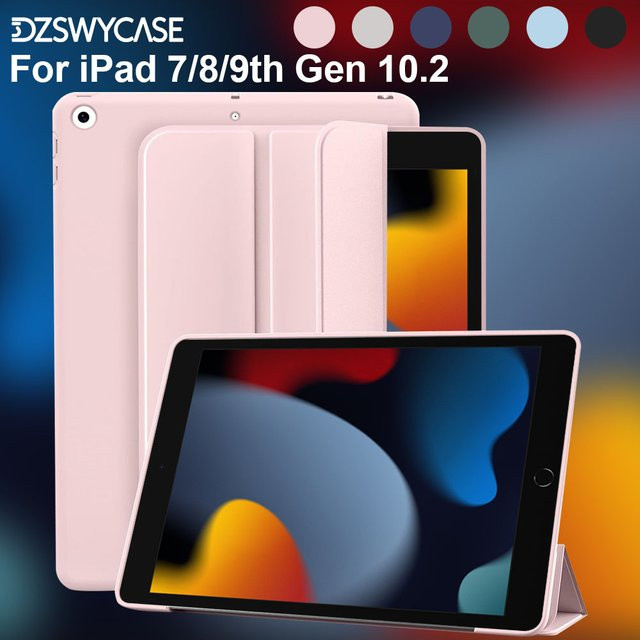 DZSWYCASE Silikonhülle für iPad 9./8./7. Generation 10,2 Zoll in Schwarz und Pink mit dreifach faltbarem Stand und automatischer Schlaf-Wach-Funktion - Bild 1