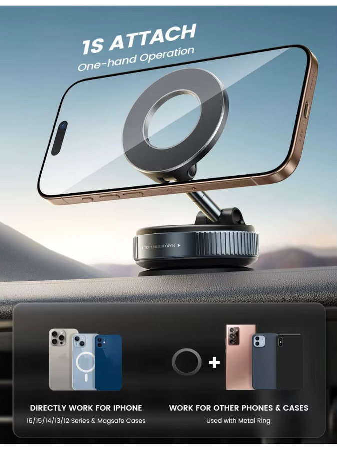 Vakuum-Handyhalterung für das Auto mit Saugnapf und 360 Grad Rotation, Magnetische Handyhalterung für Fenster und Auto in Schwarz oder Weiß - Bild 6