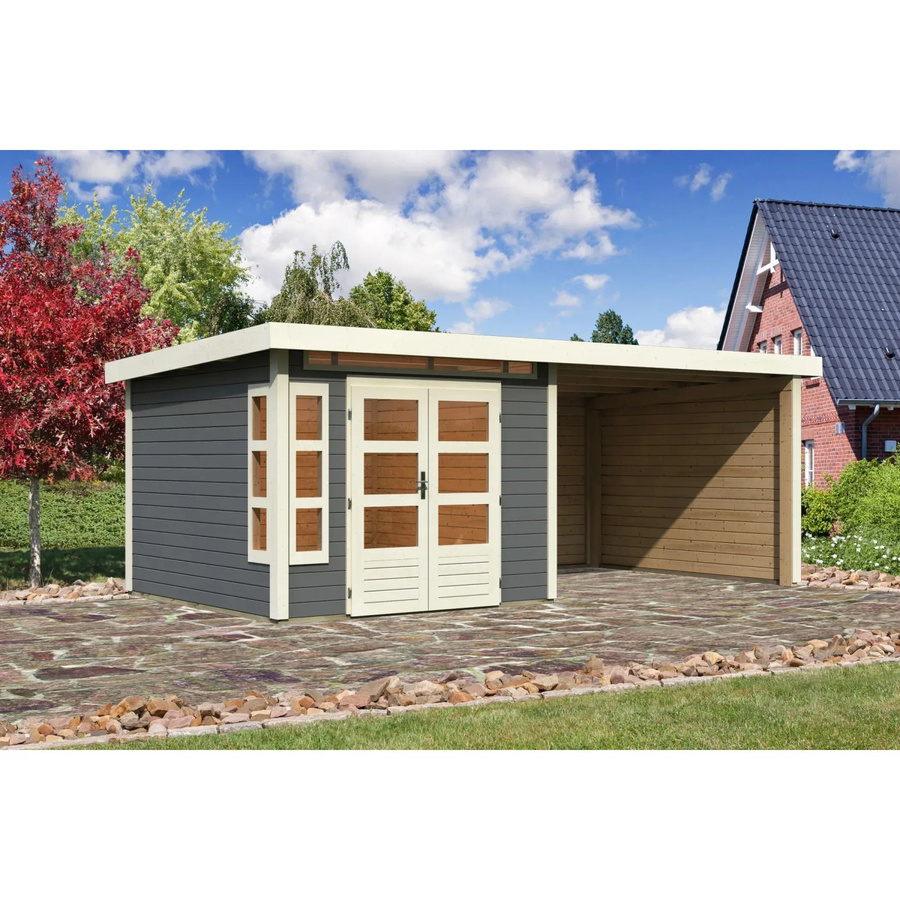 Karibu Holz-Gartenhaus Kastberg mit Flachdach in Terragrau, lackiert, B/T: 270 x 270 cm - Bild 2