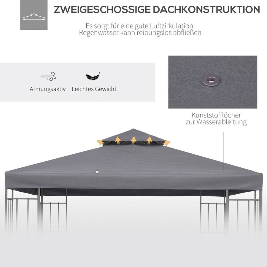 Outsunny Ersatzdach für Pavillon aus Polyester in Grau, B/T/H: 300 x 300 x 1 cm - Bild 2