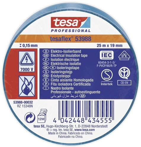 tesaflex IEC 53988-00032-00 Isolierband von tesa in Blau, Breite: 19 mm, Länge: 25 m - Bild 1